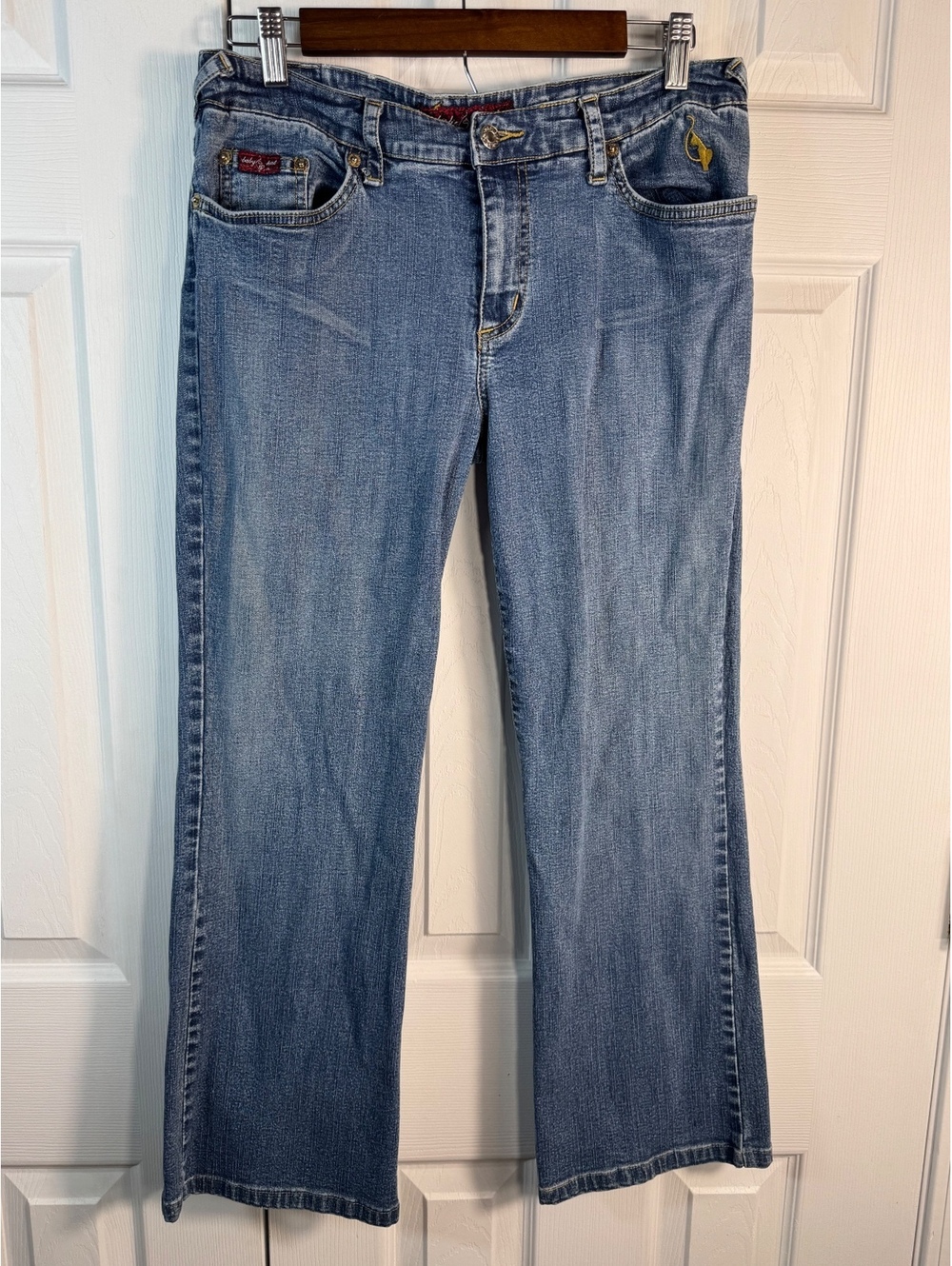 Baby Phat Light Wash Denim Jeans with Yellow Embroidery